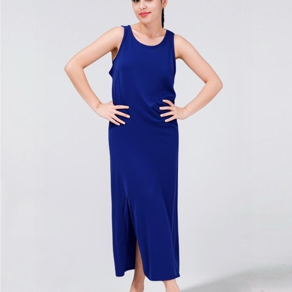 MSK Blue Crewneck Sleeveless Shift Maxi Dress Womens Large - Picture 1 of 5